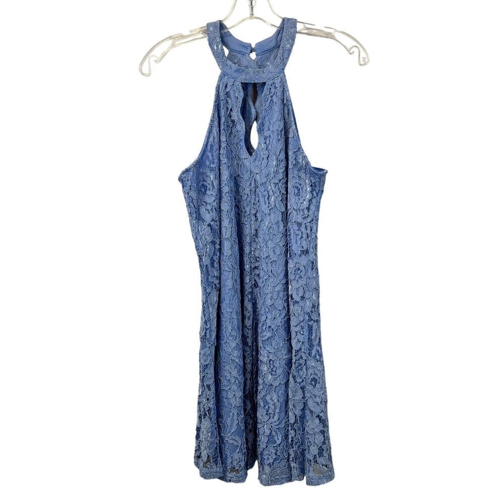 Francesca’s Women’s Halter Keyhole Shift Dress Sleeveless Lt Blue Lace Small